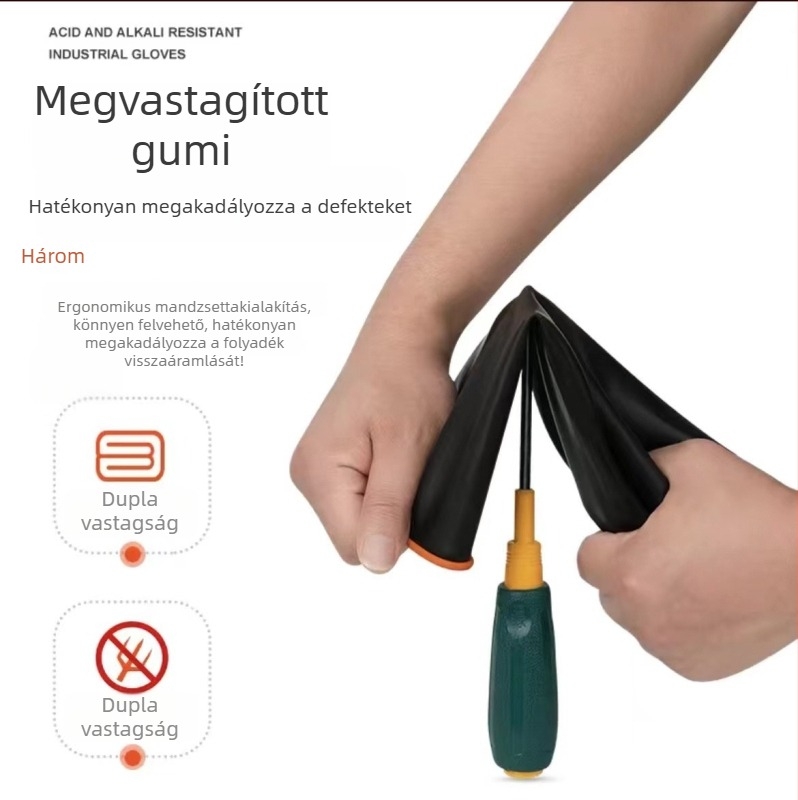 Kémiai ellenálló latex kesztyűk, savak és bázisok elleni védelem, kopásálló, megerősített gumikesztyűk