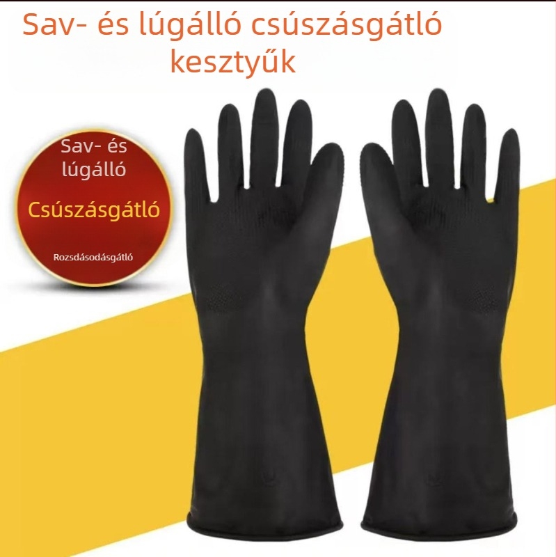 Kémiai ellenálló latex kesztyűk, savak és bázisok elleni védelem, kopásálló, megerősített gumikesztyűk