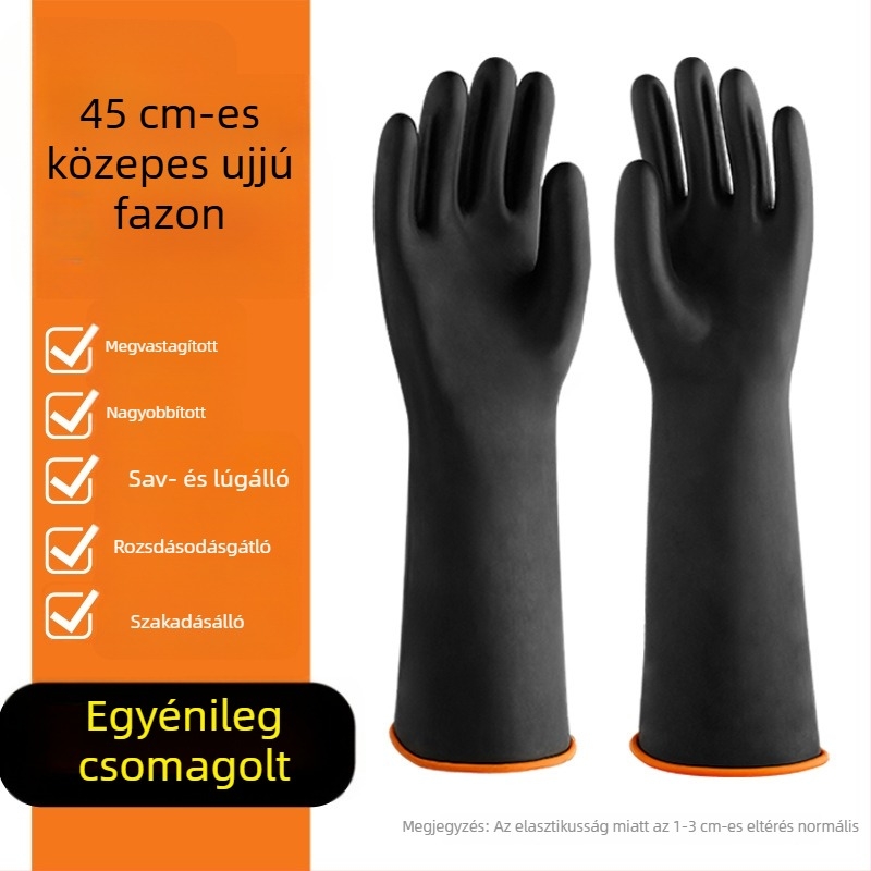 Kémiai ellenálló latex kesztyűk, savak és bázisok elleni védelem, kopásálló, megerősített gumikesztyűk