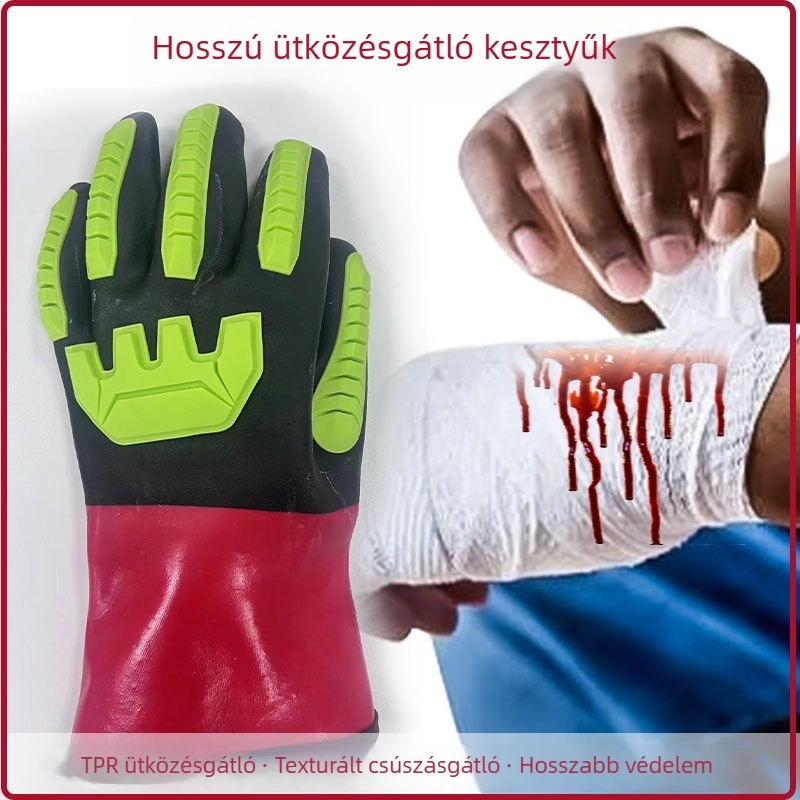 Vörös teljes merítésű TPR kesztyűk, kémiai ellenálló, ütésálló, olajálló, PVC vízálló, kopásálló védő kesztyűk