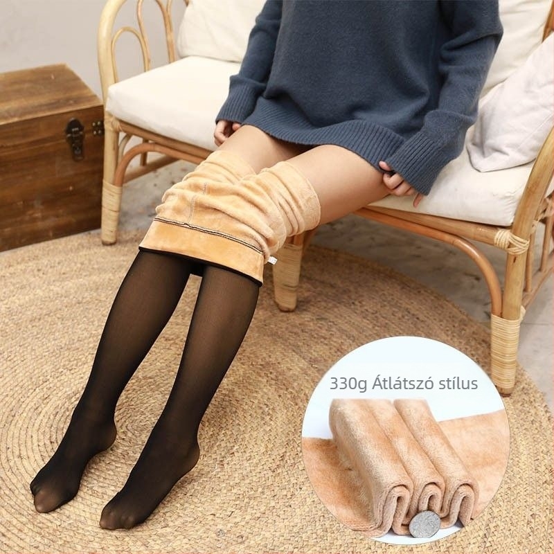 Téli nylon harisnyanadrág fleece-sel bélelt, meleg és vastag, bőrhatású, külső viselésre