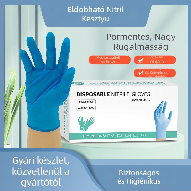 Eldobható nitril kesztyűk laboratóriumi kémiai védelemmel, autójavításhoz és ipari felhasználásra.