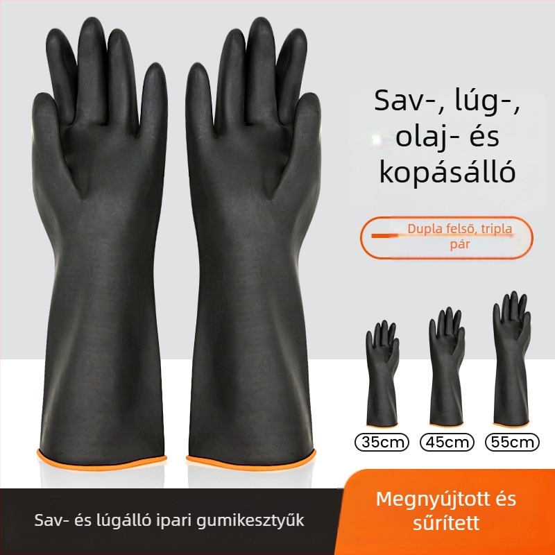 Két színű ipari kesztyű, duplarétegű kaucsukból, sav- és lúgálló, olajálló, kopásálló