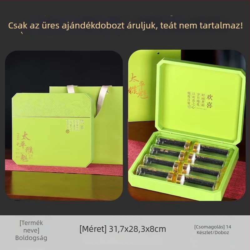 Taiping Houkui üres ajándékdoboz teához — 8 teás doboz kapacitás, vörös tea, zöld tea és goji tea, logó testreszabás