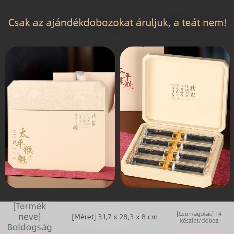 Taiping Houkui üres ajándékdoboz teához — 8 teás doboz kapacitás, vörös tea, zöld tea és goji tea, logó testreszabás