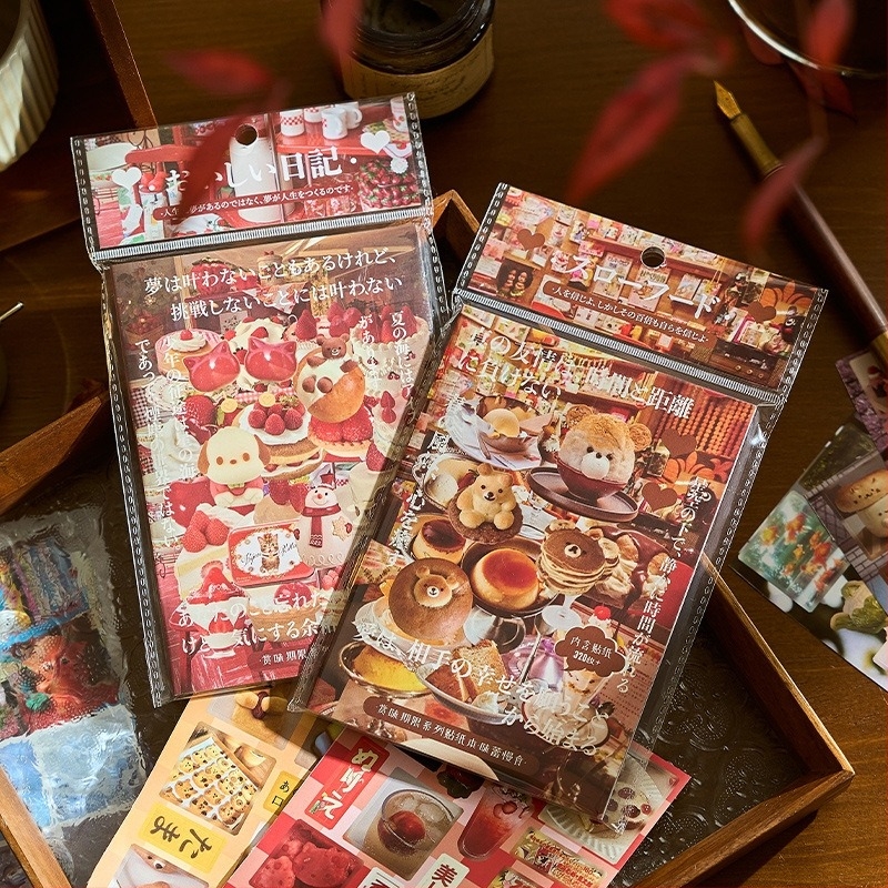 Japán vintage stílusú matricás füzet DIY naplóhoz és kollázshoz, szemcsés textúrával