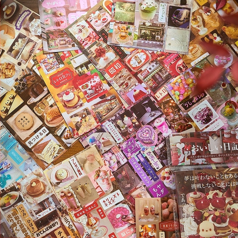 Japán vintage stílusú matricás füzet DIY naplóhoz és kollázshoz, szemcsés textúrával