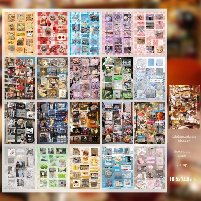 Japán vintage stílusú matricás füzet DIY naplóhoz és kollázshoz, szemcsés textúrával