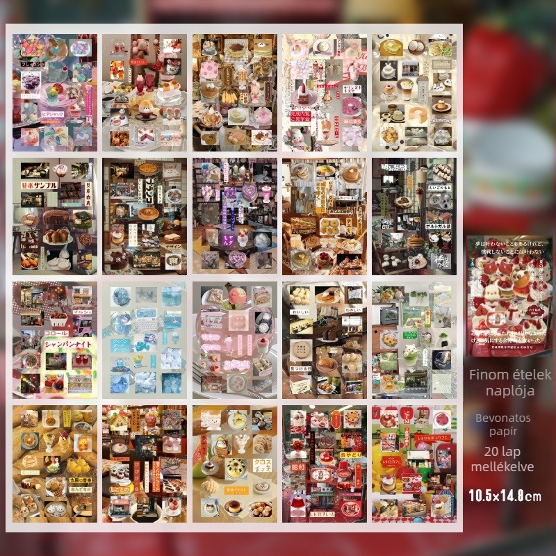 Japán vintage stílusú matricás füzet DIY naplóhoz és kollázshoz, szemcsés textúrával