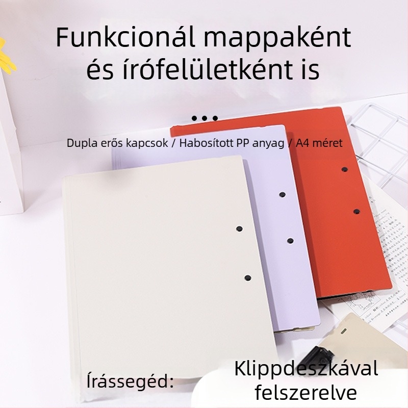 A4-es klipbord erős kettős csipesszel, merev burkolatú író- és jegyzetlap