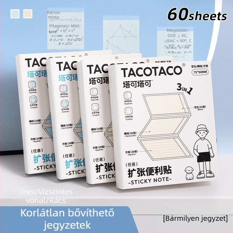 Maihe Taco Taco 3-in-1 ragasztós jegyzetfüzet iskolásoknak, 60 oldal