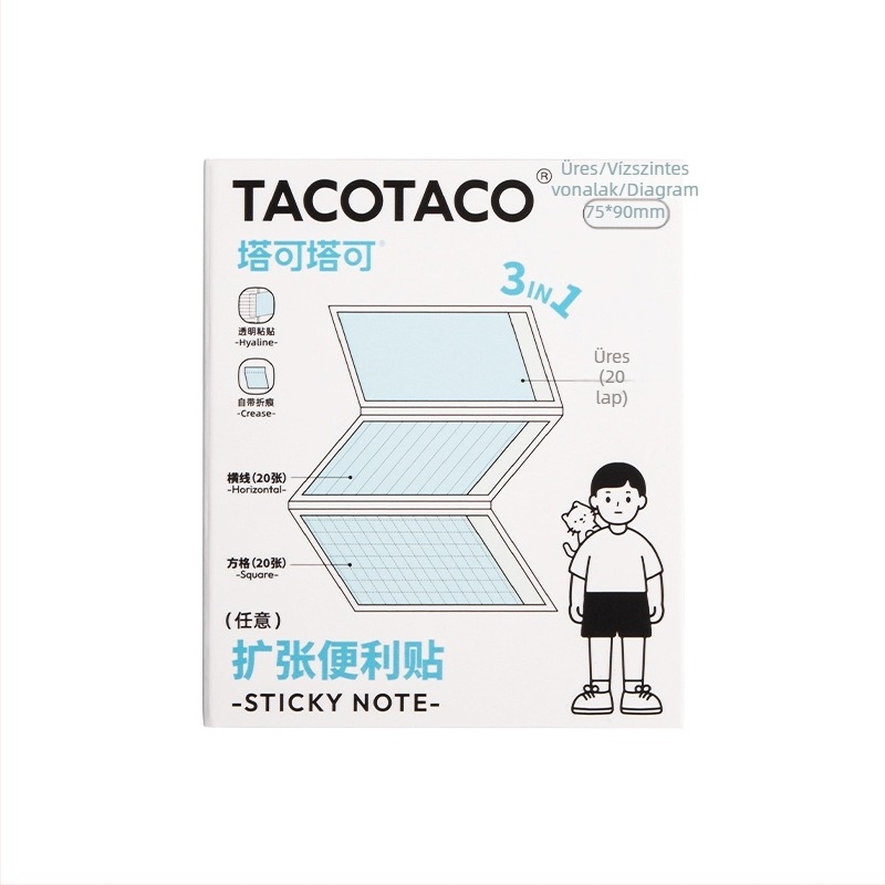 Maihe Taco Taco 3-in-1 ragasztós jegyzetfüzet iskolásoknak, 60 oldal
