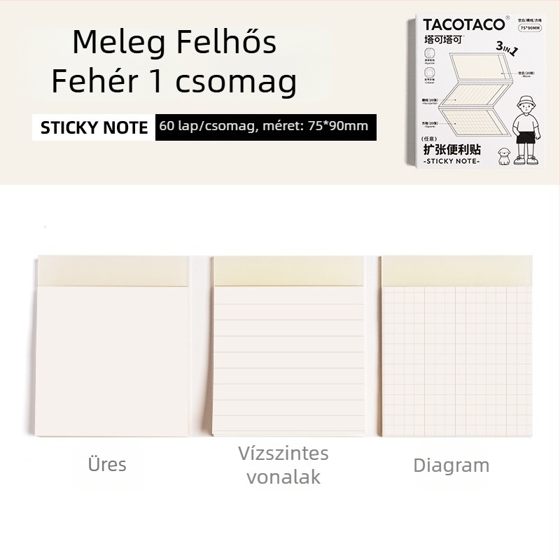 Maihe Taco Taco 3-in-1 ragasztós jegyzetfüzet iskolásoknak, 60 oldal