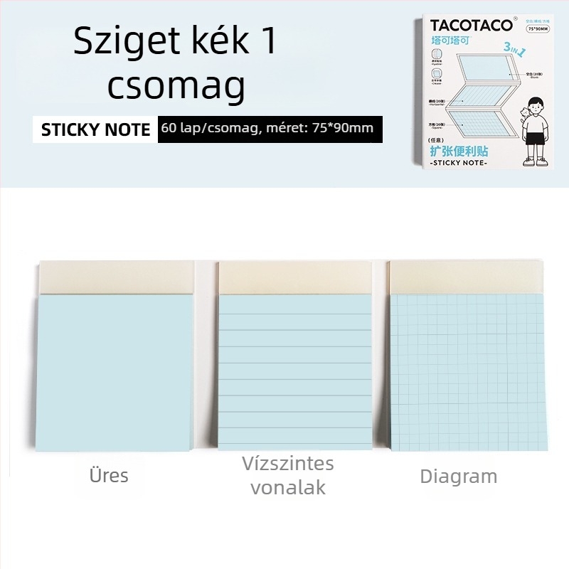 Maihe Taco Taco 3-in-1 ragasztós jegyzetfüzet iskolásoknak, 60 oldal