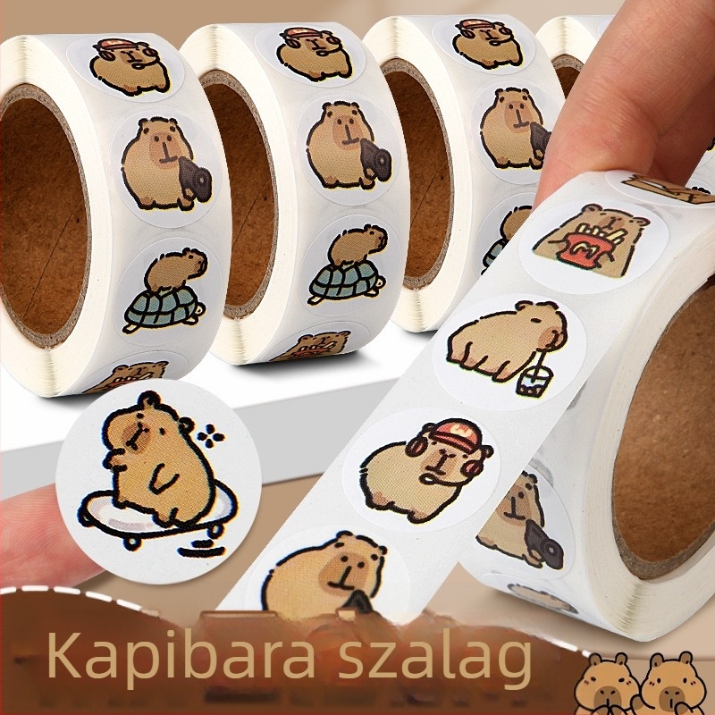 Capybara matricák — erős tapadású, ragasztónyom nélkül, gyerekek iskolai füzetéhez; jutalmazó és bátorító matricák.