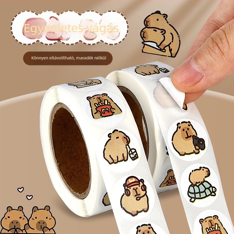 Capybara matricák — erős tapadású, ragasztónyom nélkül, gyerekek iskolai füzetéhez; jutalmazó és bátorító matricák.
