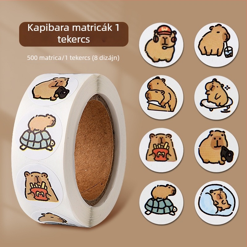 Capybara matricák — erős tapadású, ragasztónyom nélkül, gyerekek iskolai füzetéhez; jutalmazó és bátorító matricák.