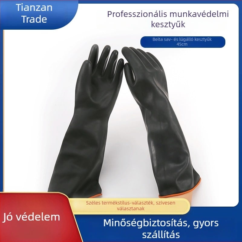 North Tower ipari latex kesztyűk, sav- és lúgállóak, fekete, hosszú, vastagított, védő
