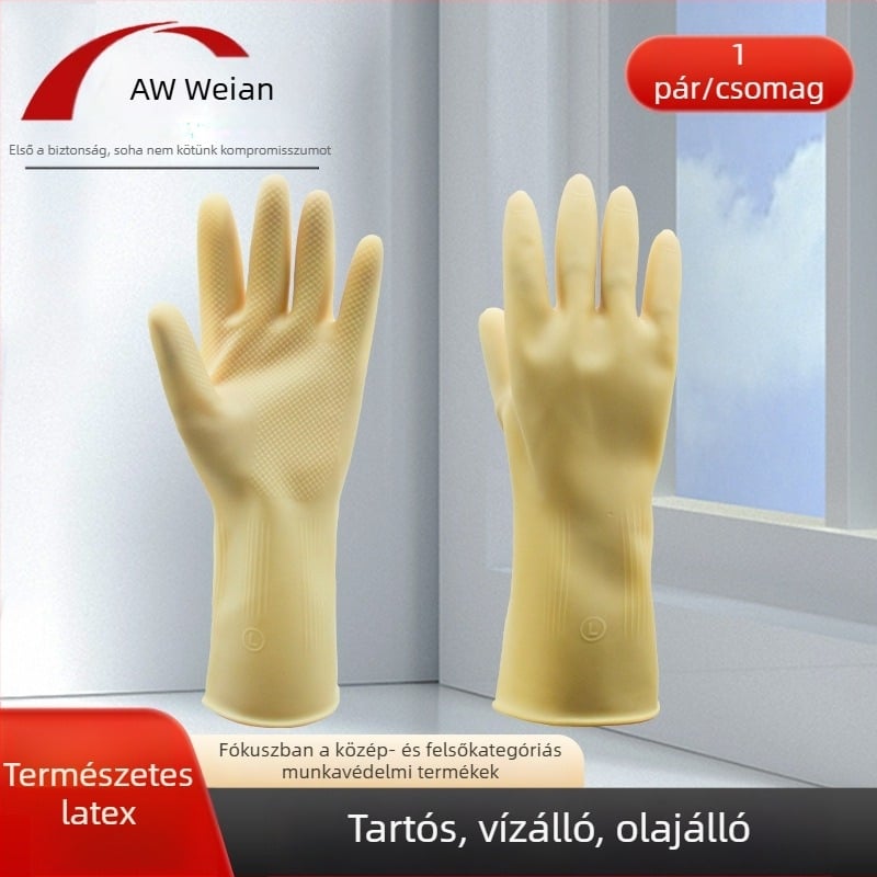 A8 kopásálló gumírozott latex kesztyűk háztartási használatra, csúszásmentes, vízálló, mosogatáshoz, mosáshoz és autómosáshoz, védelem a kezeknek.