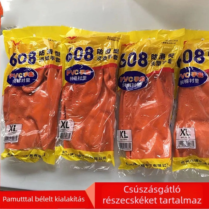 PVC csúszásmentes munkakesztyűk pilírozáshoz és vízi feldolgozáshoz, pamut bélés, bal és jobb kézre