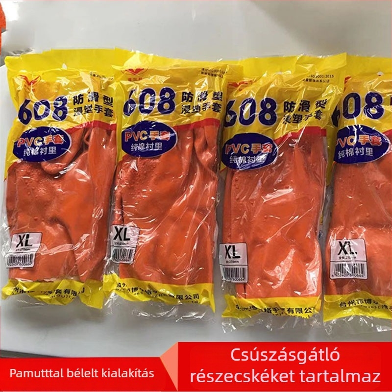 PVC csúszásmentes munkakesztyűk pilírozáshoz és vízi feldolgozáshoz, pamut bélés, bal és jobb kézre