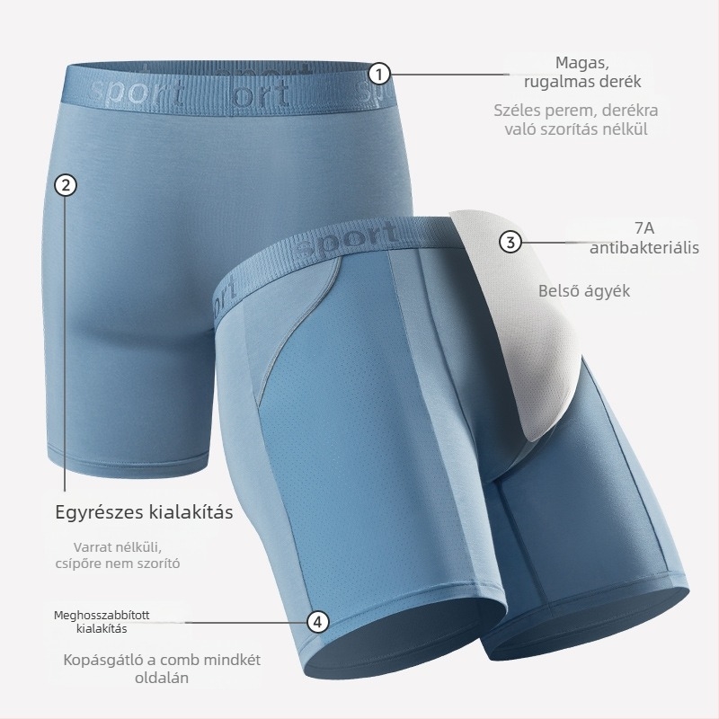 Férfi modal boxer brief hosszú lábakkal, anti-dörzsölés, gyorsan száradó, antibakteriális