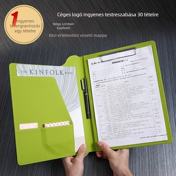 Bőr A4-es üzleti információs könyv, multifunkciós fájlmappa, írópaddal és táblaklippel