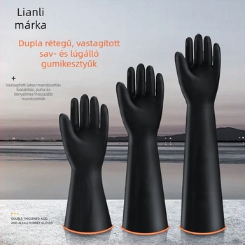 Lianli ipari védőkesztyűk természetes latexből, dupla réteg, sav- és lúgálló, fekete, hossz 35/45/55 cm