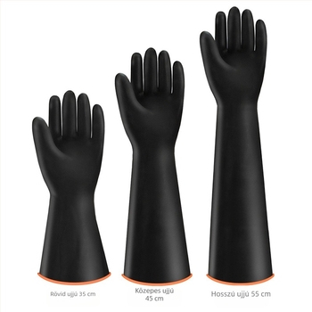 Lianli ipari védőkesztyűk természetes latexből, dupla réteg, sav- és lúgálló, fekete, hossz 35/45/55 cm