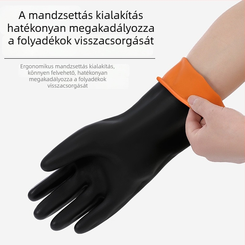 Lianli ipari védőkesztyűk természetes latexből, dupla réteg, sav- és lúgálló, fekete, hossz 35/45/55 cm