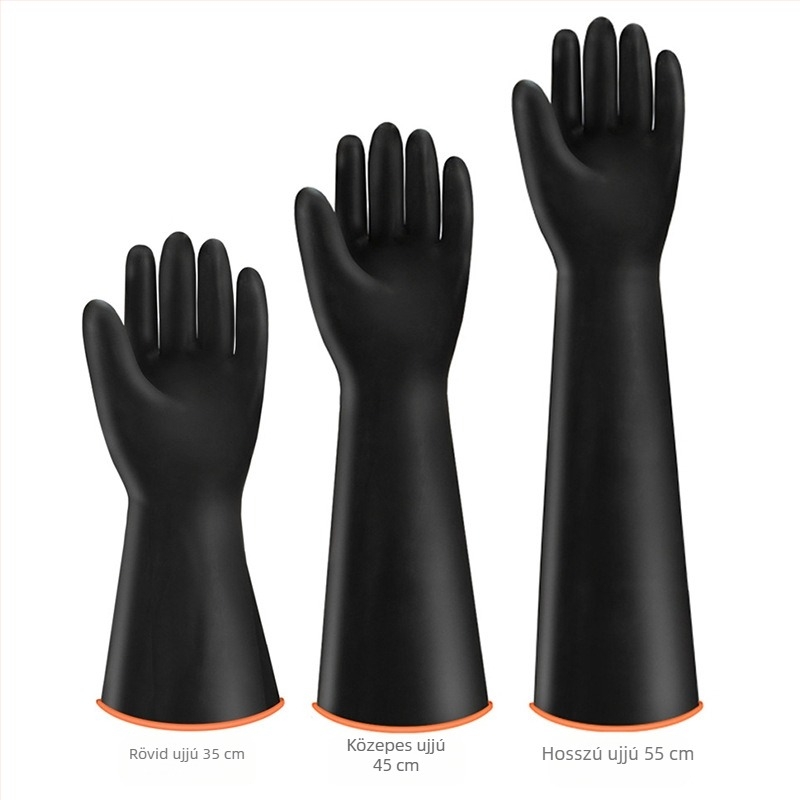 Lianli ipari védőkesztyűk természetes latexből, dupla réteg, sav- és lúgálló, fekete, hossz 35/45/55 cm