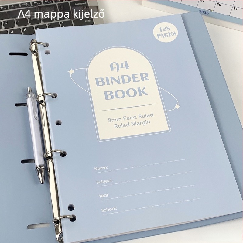 A4-es méretű bőrből készült iratrendező, puha bőr, színes kivitel, 4 lyukkal, dokumentumok tárolására