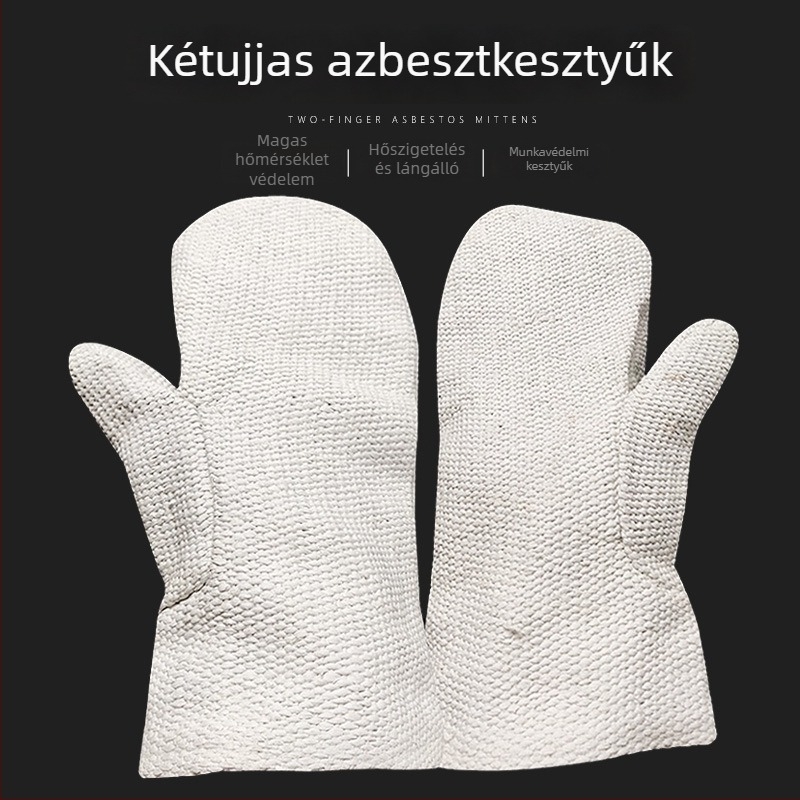 Kétujjas azbesztvédő kesztyű, vastított kivitel, hőálló, ipari tűzálló és kopásálló
