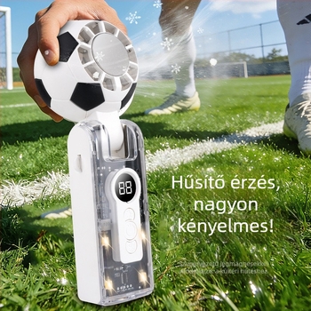 Mini USB-s világbajnoksági fociventilátor jéghűtéssel, hordozható, összecsukható asztali kézi ventilátor, 5 lapát, brushless motor, beépített akkumulátor 2000–4000 mAh, üzemidő 8–12 óra