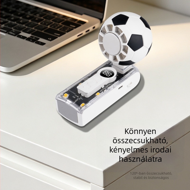 Mini USB-s világbajnoksági fociventilátor jéghűtéssel, hordozható, összecsukható asztali kézi ventilátor, 5 lapát, brushless motor, beépített akkumulátor 2000–4000 mAh, üzemidő 8–12 óra