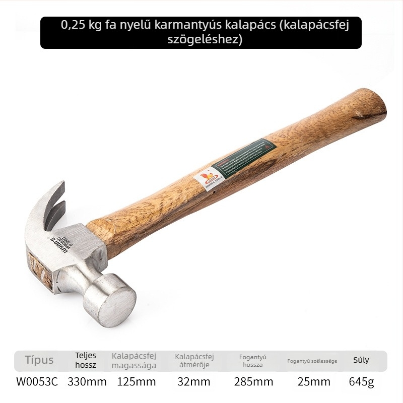 Power Lion Wynn’s Ipari kalapács, mini otthoni asztalos munkához, beépített szegkihúzóval, acél fej