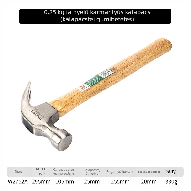 Power Lion Wynn’s Ipari kalapács, mini otthoni asztalos munkához, beépített szegkihúzóval, acél fej