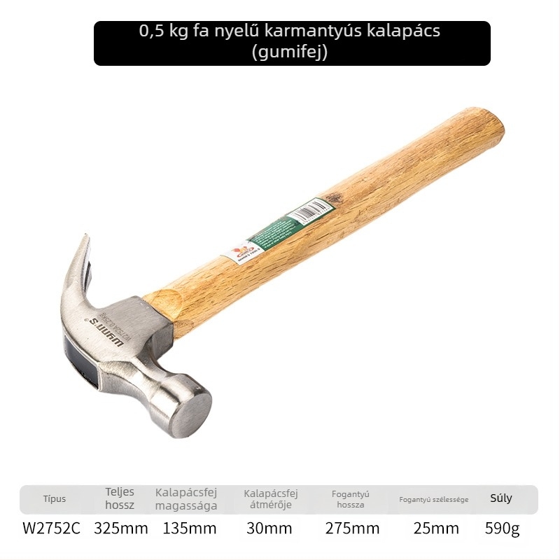 Power Lion Wynn’s Ipari kalapács, mini otthoni asztalos munkához, beépített szegkihúzóval, acél fej