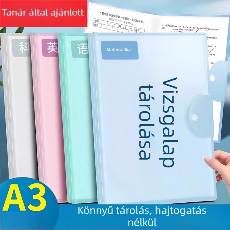 A3-as vizsgadolgozatok tároló könyv, tanulmányi dokumentum szervező, többoldalas mappa diákok számára