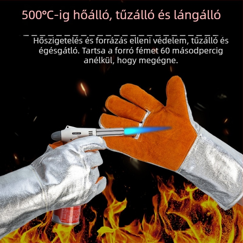 Alumíniumfóliás hőálló kesztyűk hőszigeteléssel, hegesztéshez és grillezéshez, kopásálló aramid kesztyűk 500°C-ig
