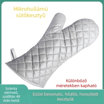 Ezüst konyhai kesztyűk magas hőmérséklet elleni védelemmel, három méretben (Nagy, Közepes, Kicsi), vastított szigeteléssel sütőkhöz és mikróhoz, 1 pár
