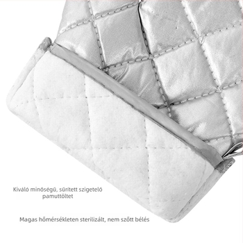 Ezüst konyhai kesztyűk magas hőmérséklet elleni védelemmel, három méretben (Nagy, Közepes, Kicsi), vastított szigeteléssel sütőkhöz és mikróhoz, 1 pár