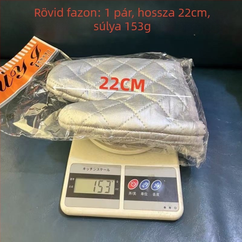 Ezüst konyhai kesztyűk magas hőmérséklet elleni védelemmel, három méretben (Nagy, Közepes, Kicsi), vastított szigeteléssel sütőkhöz és mikróhoz, 1 pár