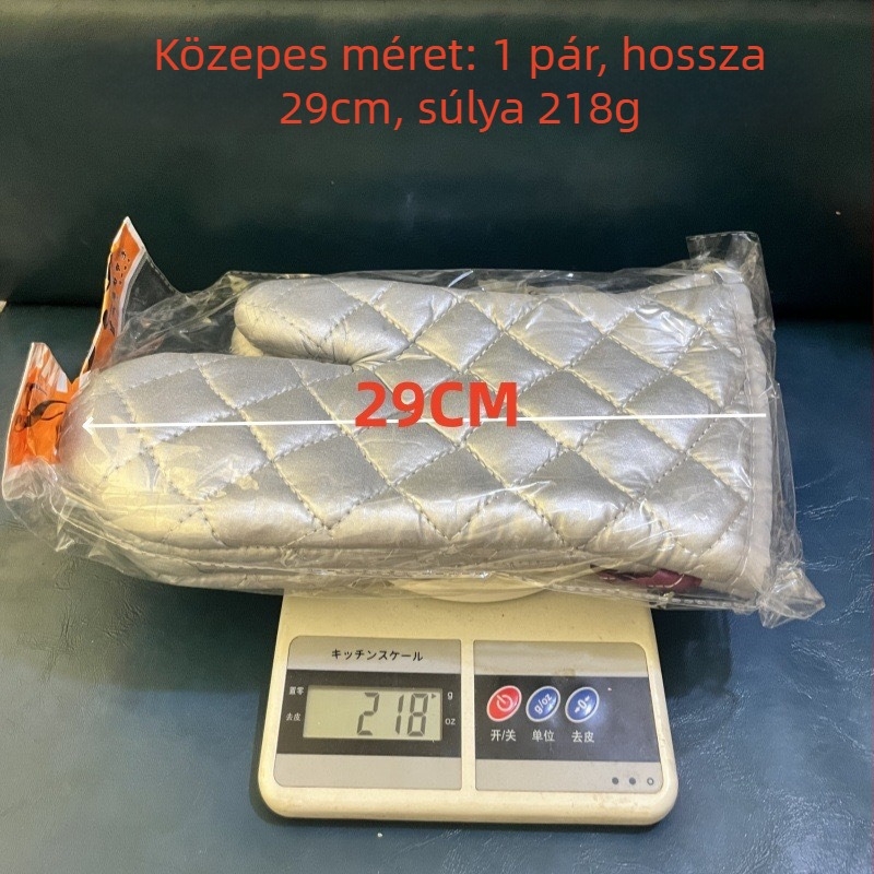 Ezüst konyhai kesztyűk magas hőmérséklet elleni védelemmel, három méretben (Nagy, Közepes, Kicsi), vastított szigeteléssel sütőkhöz és mikróhoz, 1 pár