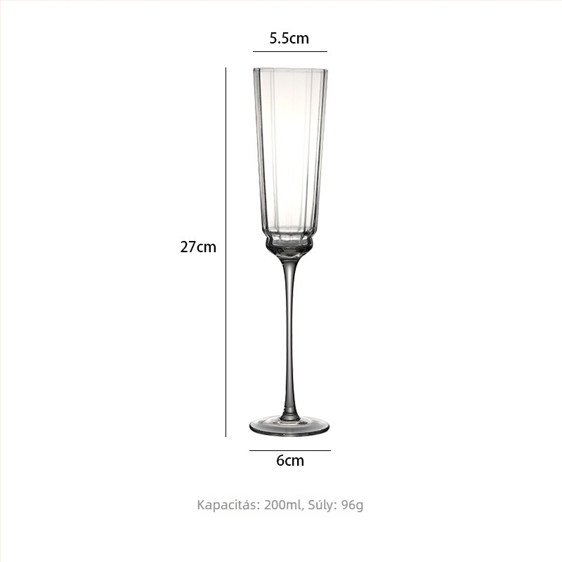 Magas talpú pezsgő- és vörösboros pohár, függőleges mintázattal, modern minimalist stílus, 201-300 ml