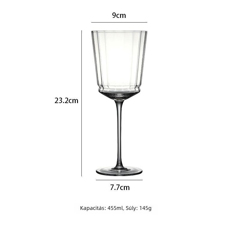 Magas talpú pezsgő- és vörösboros pohár, függőleges mintázattal, modern minimalist stílus, 201-300 ml