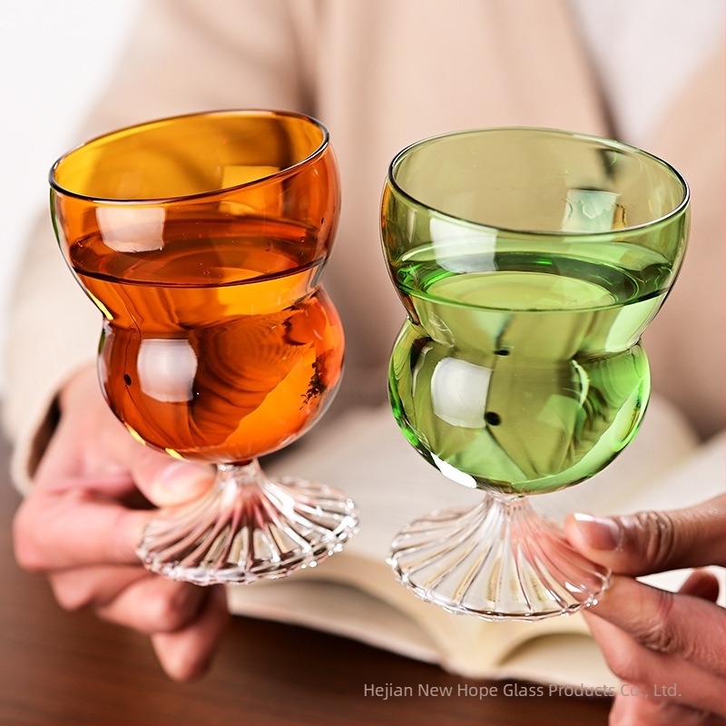 Színes, átlátszó boroszilikát üveg goblet, tök alakú pezsgő pohár, hő- és hidegálló, otthoni használatra
