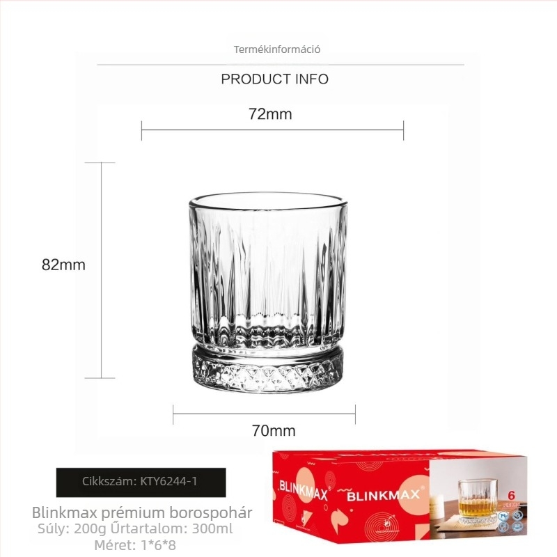 Ins-stílusú függőleges gyémánt mintájú üveg, 300 ml – whiskey, sör és koktélokhoz