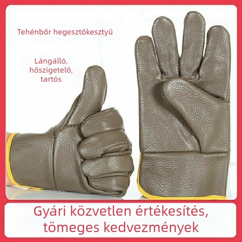 Borjúbőrből készült hegesztő kesztyűk, kopásállóak, puhák, égésállóak és magas hőmérsékletnek ellenállók, védő kesztyűk hegesztőknek