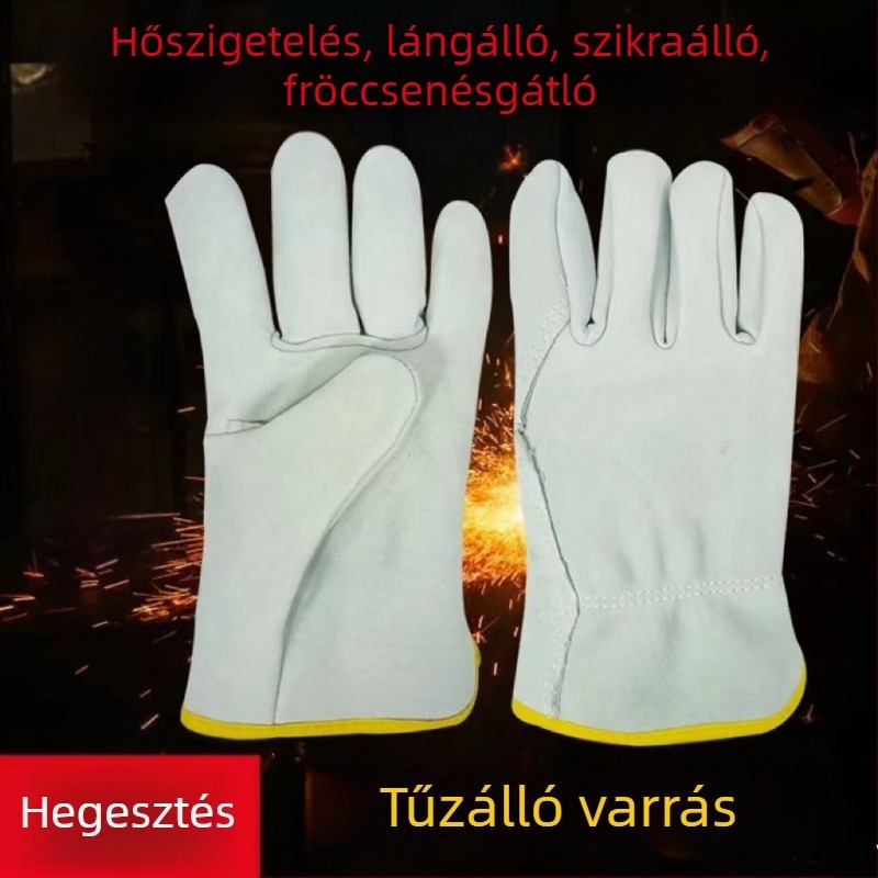 Valódi báránybőr hegesztőkesztyű – kopásálló, égésvédő, hőszigetelő, puha, tartós, rövid mandzsetta